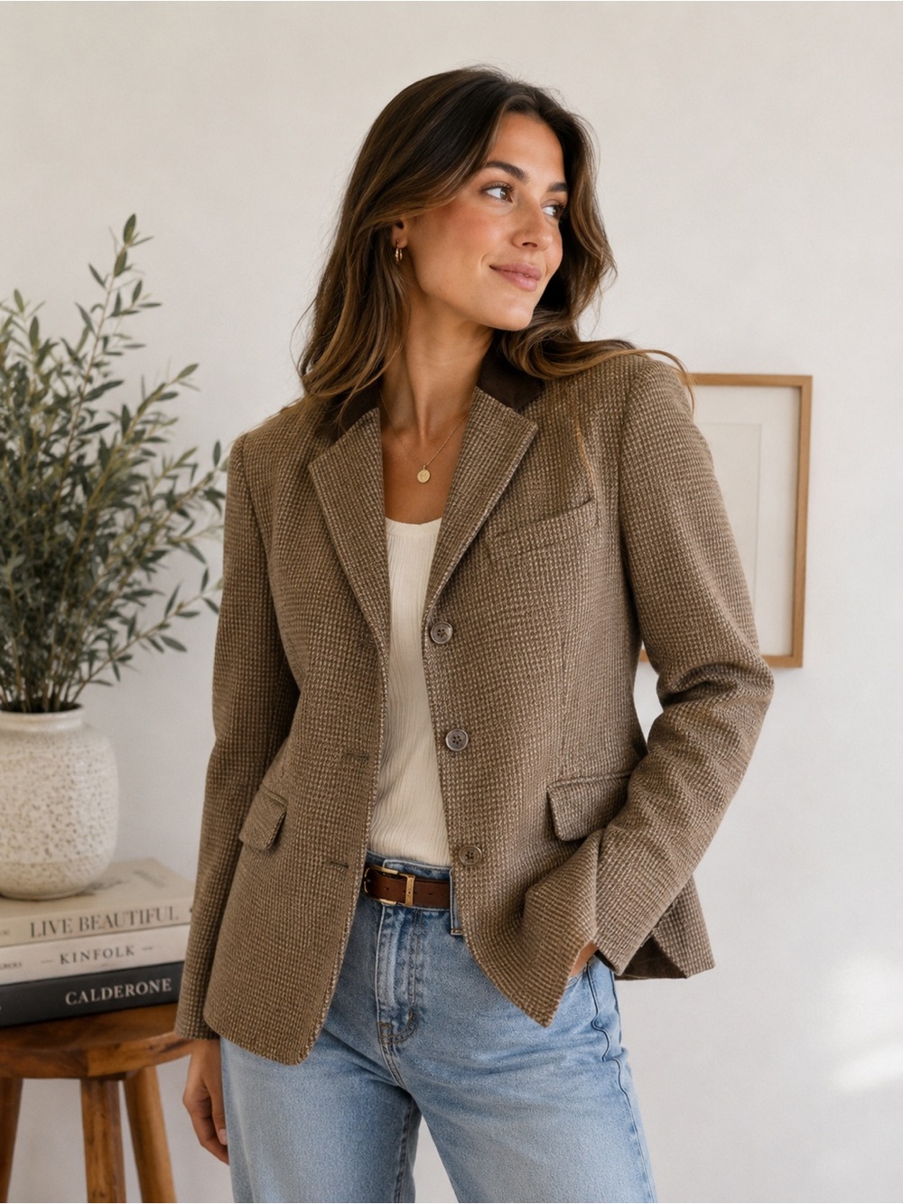 Lauren Ralp Lauren Brown Wool Houndstooth Women's Jacket Blazer. Size 8